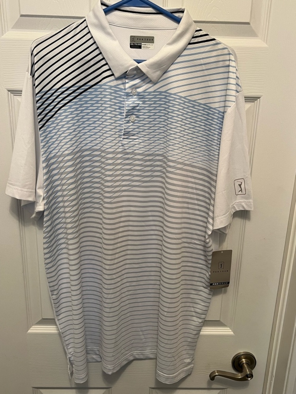 PGA Tour Pro Series Golf Polo XXL Athletic Fit NWT Black, Blue, and Grey on Whit